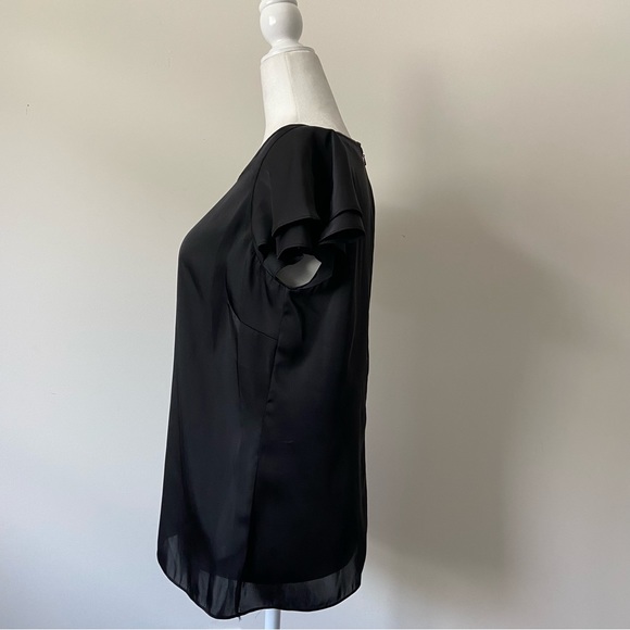 Black Sheer Michael Kors Flutter Sleeve Blouse - Picture 3 of 4